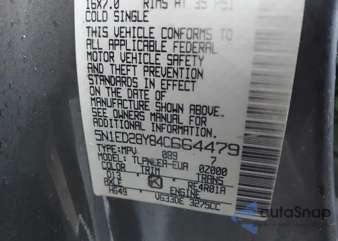 2004 Nissan Xterra Xe z USA, uszkodzony, nr VIN 5N1ED28Y84C664479